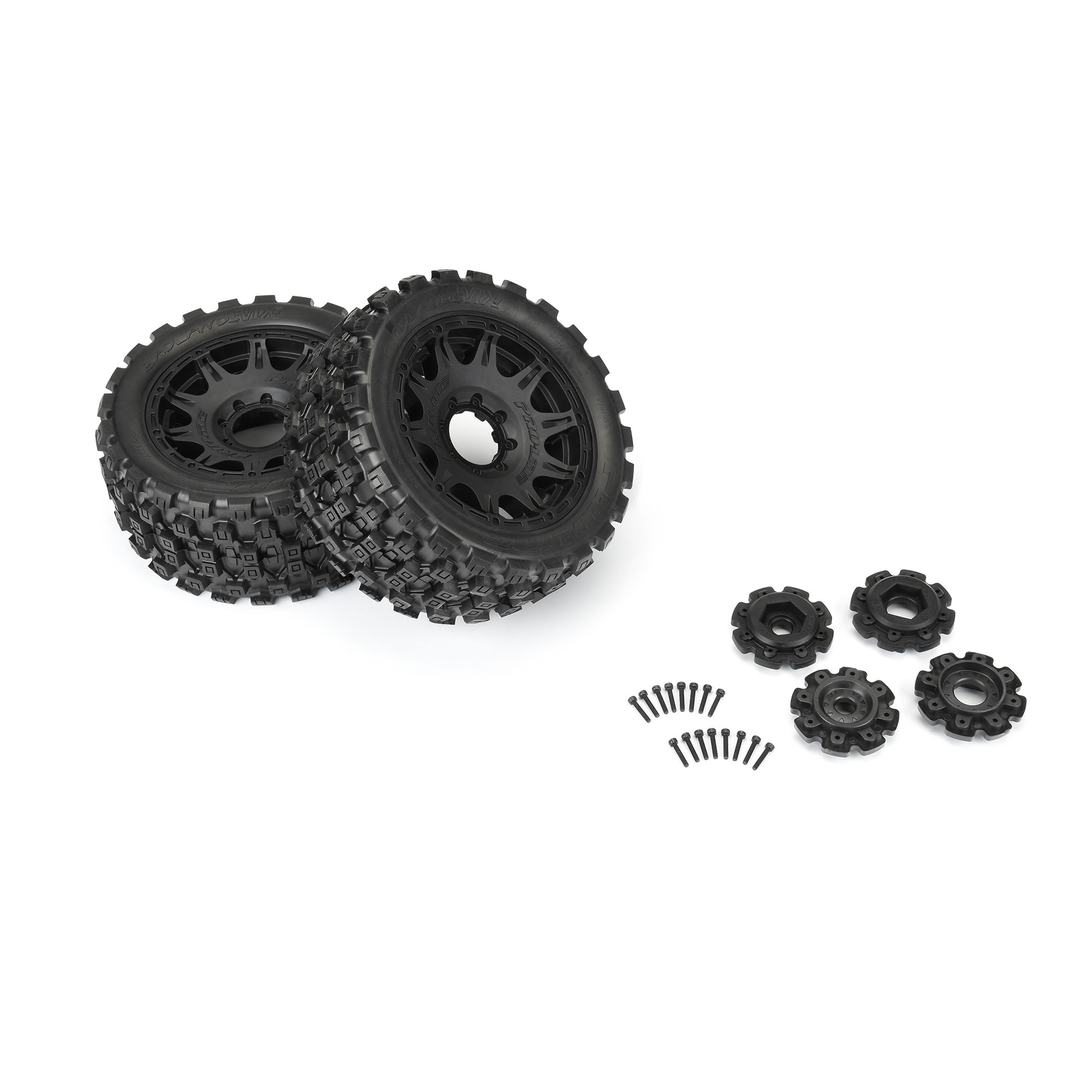 1/6 Badlands MX57 Front/Rear 5.7” Tires Mounted on Raid 8x48 Removable 24mm Hex Wheels (2): Black